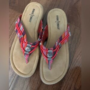 Minnetonka Red and Tan Sandals